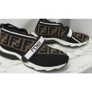 Authentic FENDI Rockoko Black Brown Fabric Slip On Sneaker Shoes sz 37.5 (7)
